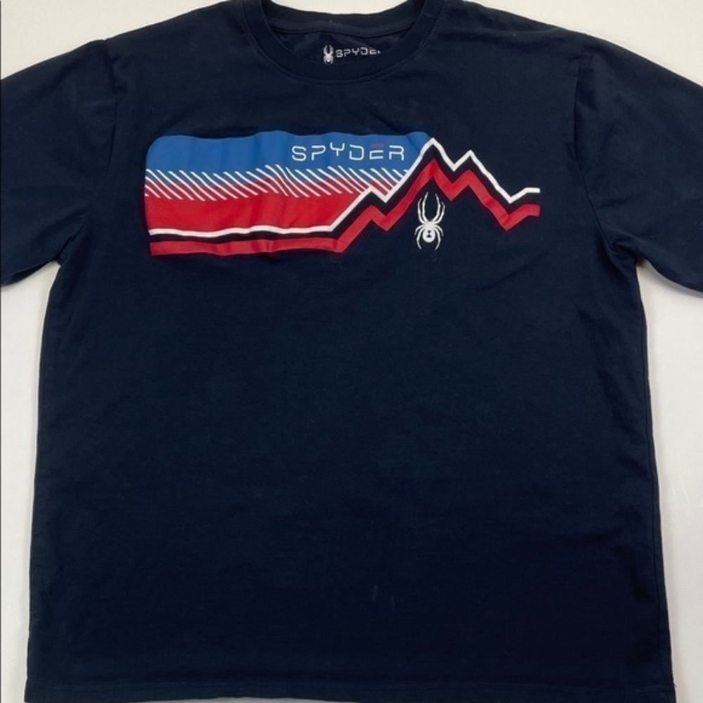 Spyder Navy Graphic Tee White Blue Mountain Logo Mens Sz L